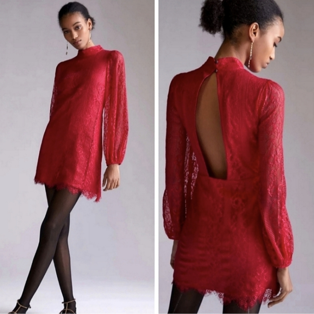 Anthropologie Mini Backless Lace Dress